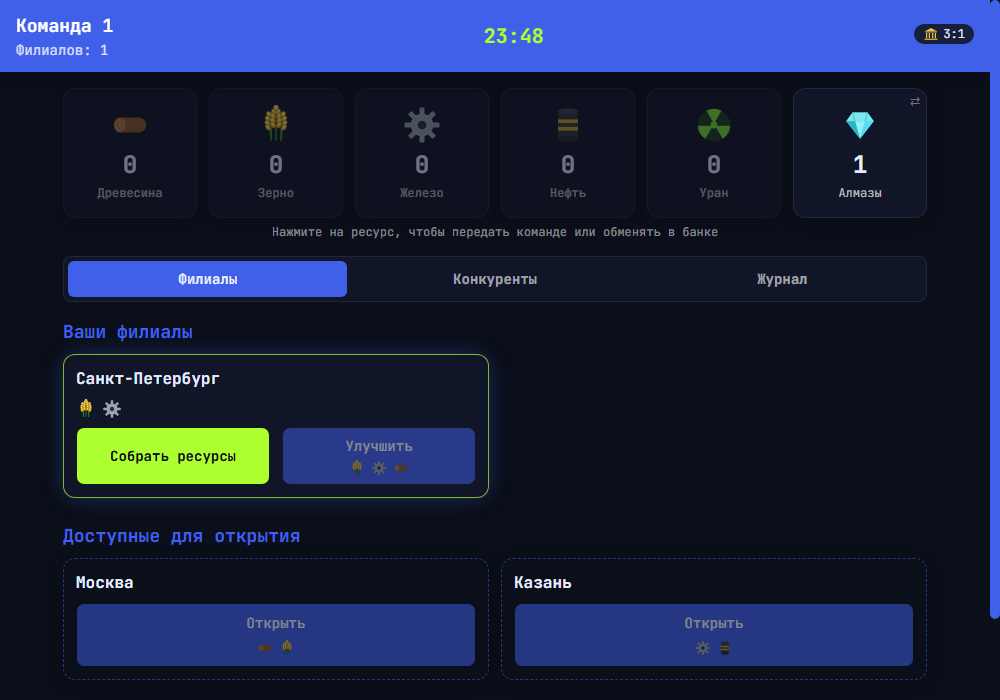 Игровой экран команды